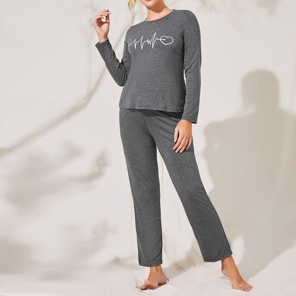 

Maternity Heart Print Tee & Pants PJ Set, Grey