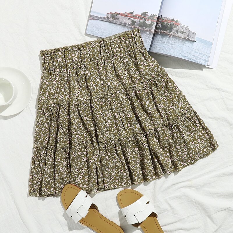 

Ditsy Floral Print Layered Skirt, Army green