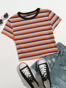 Muchica Rib-knit Colourful Striped Top - Multicolor - View 1