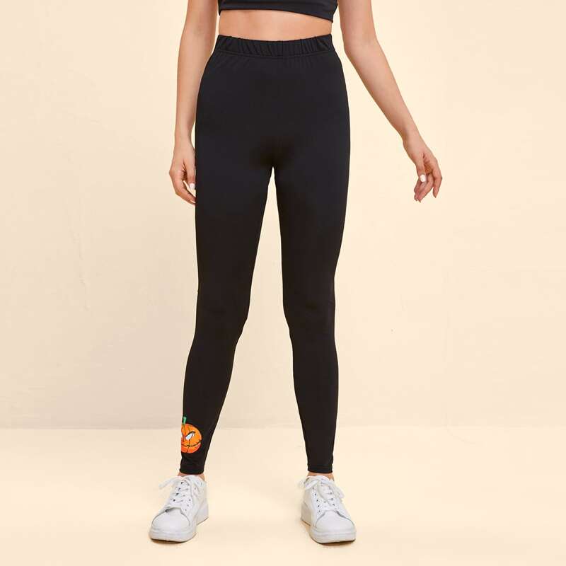 

Pumpkin Graphic Leggings, Black