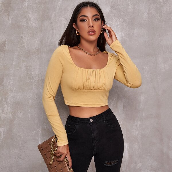 

Ruched Bust Crop Top, Camel