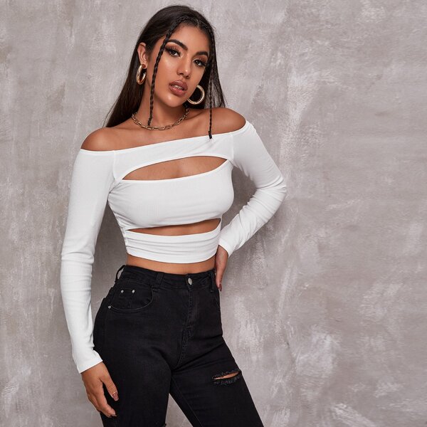 

Off Shoulder Cut Out Front Top, White