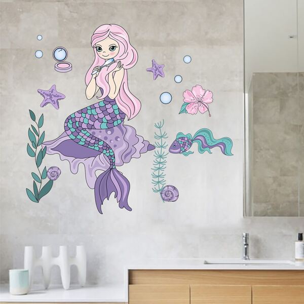 

Cartoon Mermaid Print Wall Sticker, Multicolor