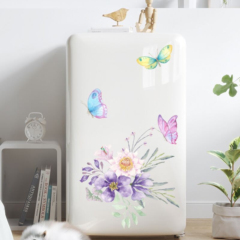 

Flower & Butterfly Print Fridge Sticker, Multicolor