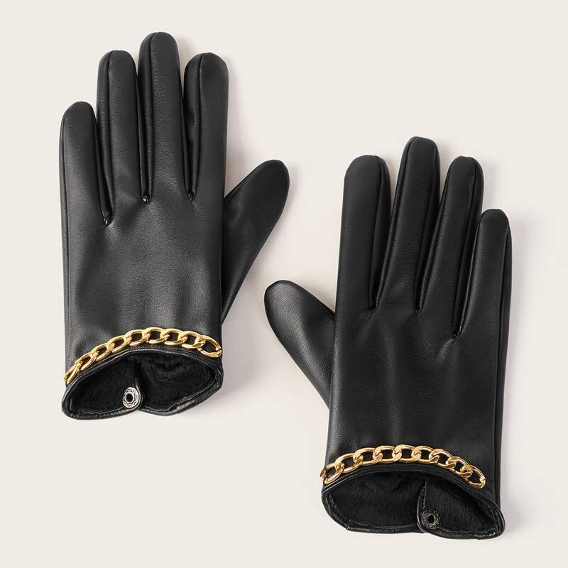 

Chain Decor Gloves, Black