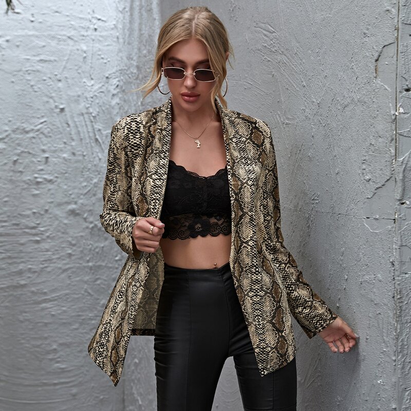 

Open Front Snakeskin Pattern Blazer, Multicolor