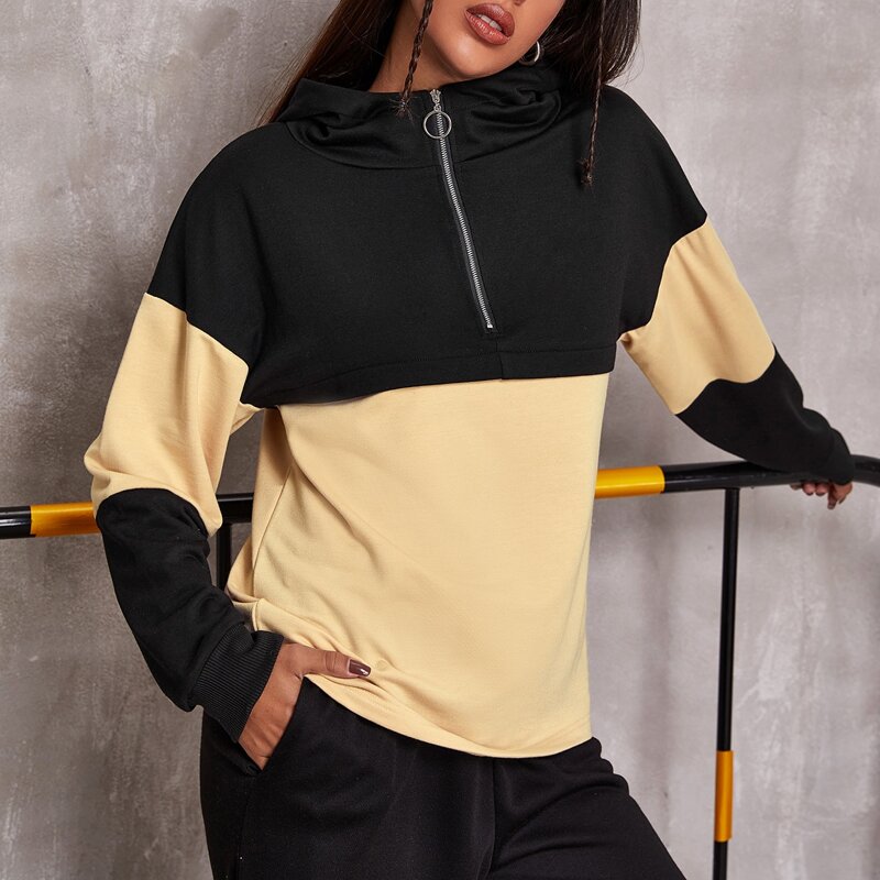 

Half Zip Two Tone Drop Shoulder Hoodie, Multicolor