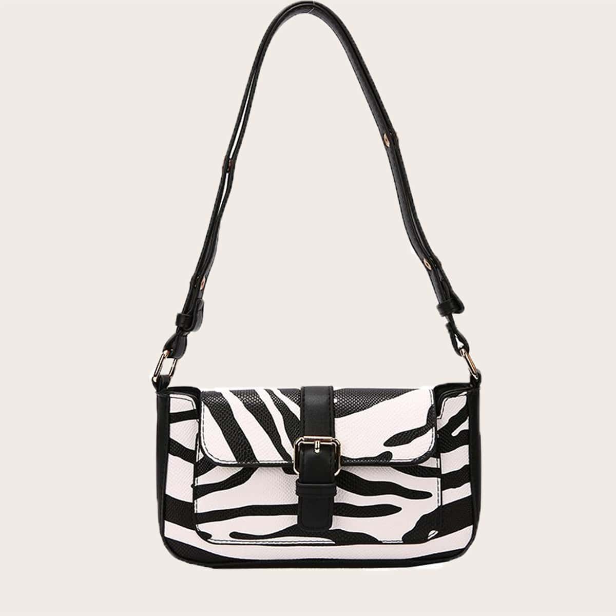 

Zebra Print Shoulder Bag, Black and white