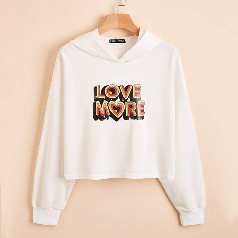

Striped Letter Graphic Drop Shoulder Hoodie, White