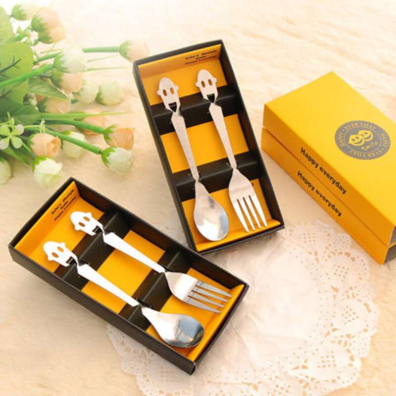 

2pcs Stainless Steel Cutlery Set & 1pc Storage Box, Silver