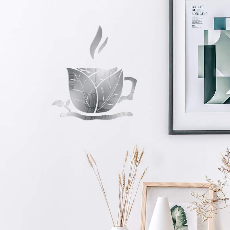 

10pcs Cup Design Mirror Surface Wall Sticker, Silver