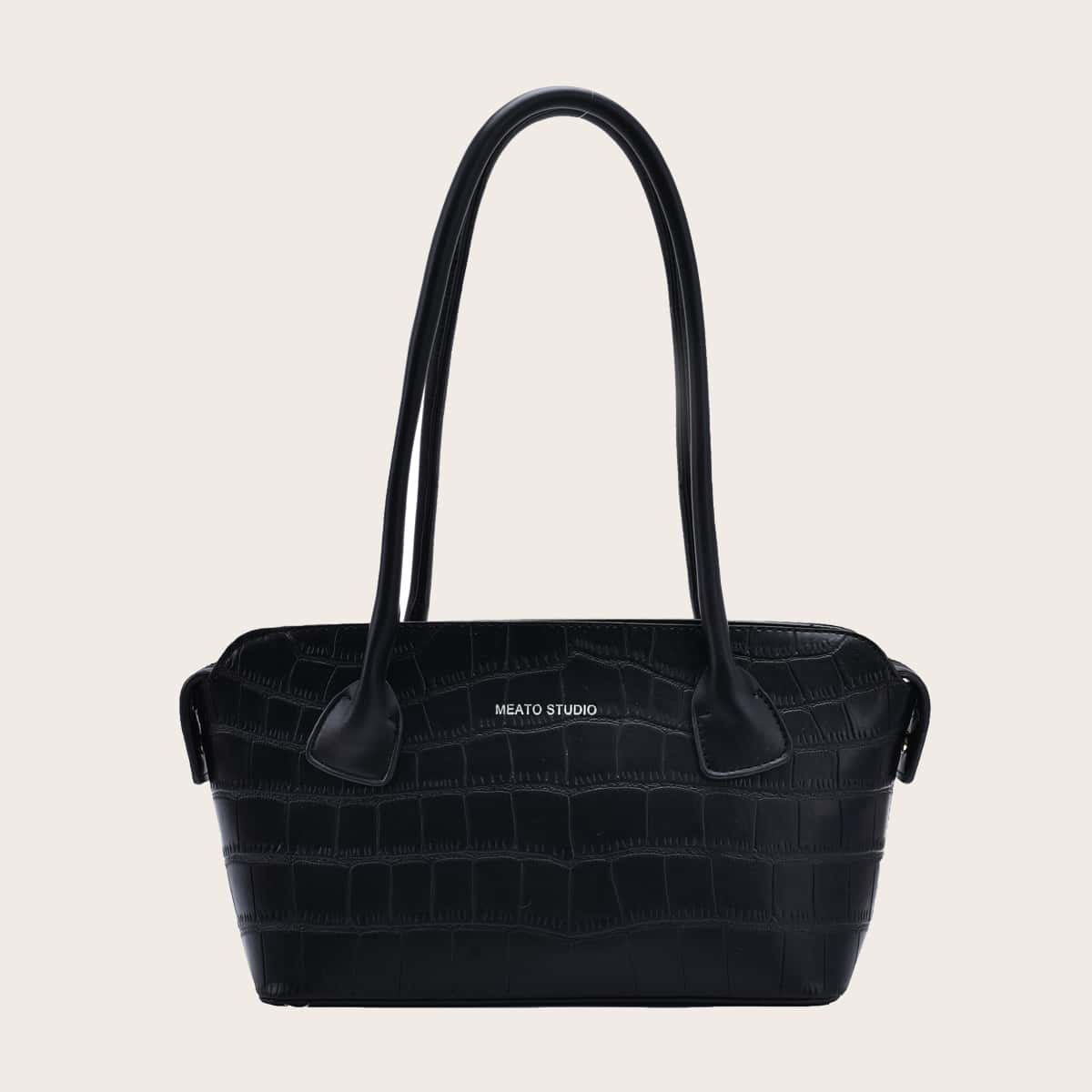 

Crocodile Shoulder Bag, Black