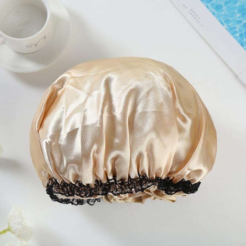 

Solid Lace Trim Shower Cap, Gold