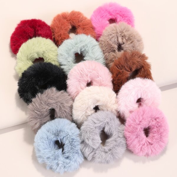 

15pcs Toddler Girls Fluffy Hair Tie, Multicolor