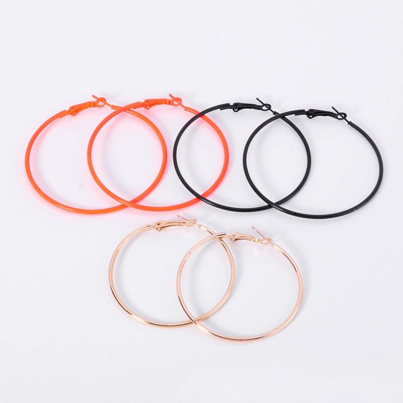 

3pairs Simple Hoop Earrings, Multicolor