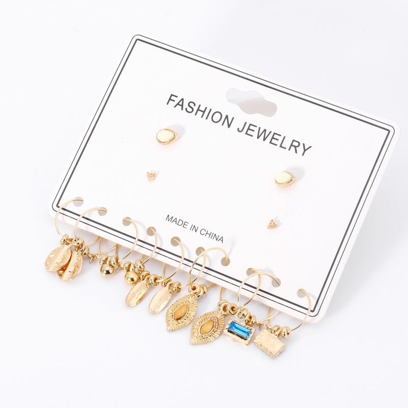

7pairs Geo Earrings Set, Gold