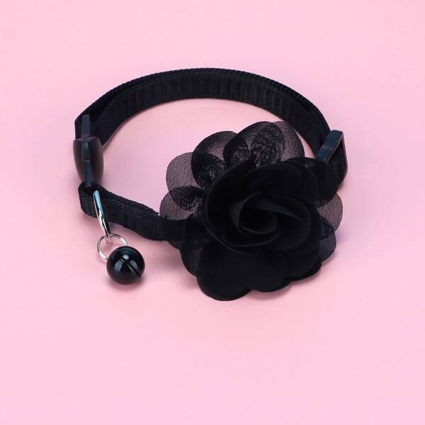 

Flower & Bell Decor Cat Collar, Black