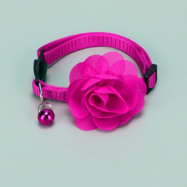 

Flower & Bell Decor Cat Collar, Hot pink