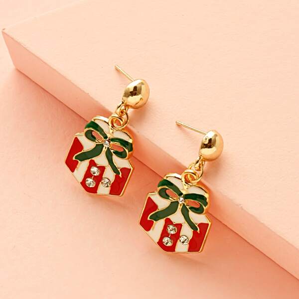 

Christmas Present Charm Drop Earrings, Gold