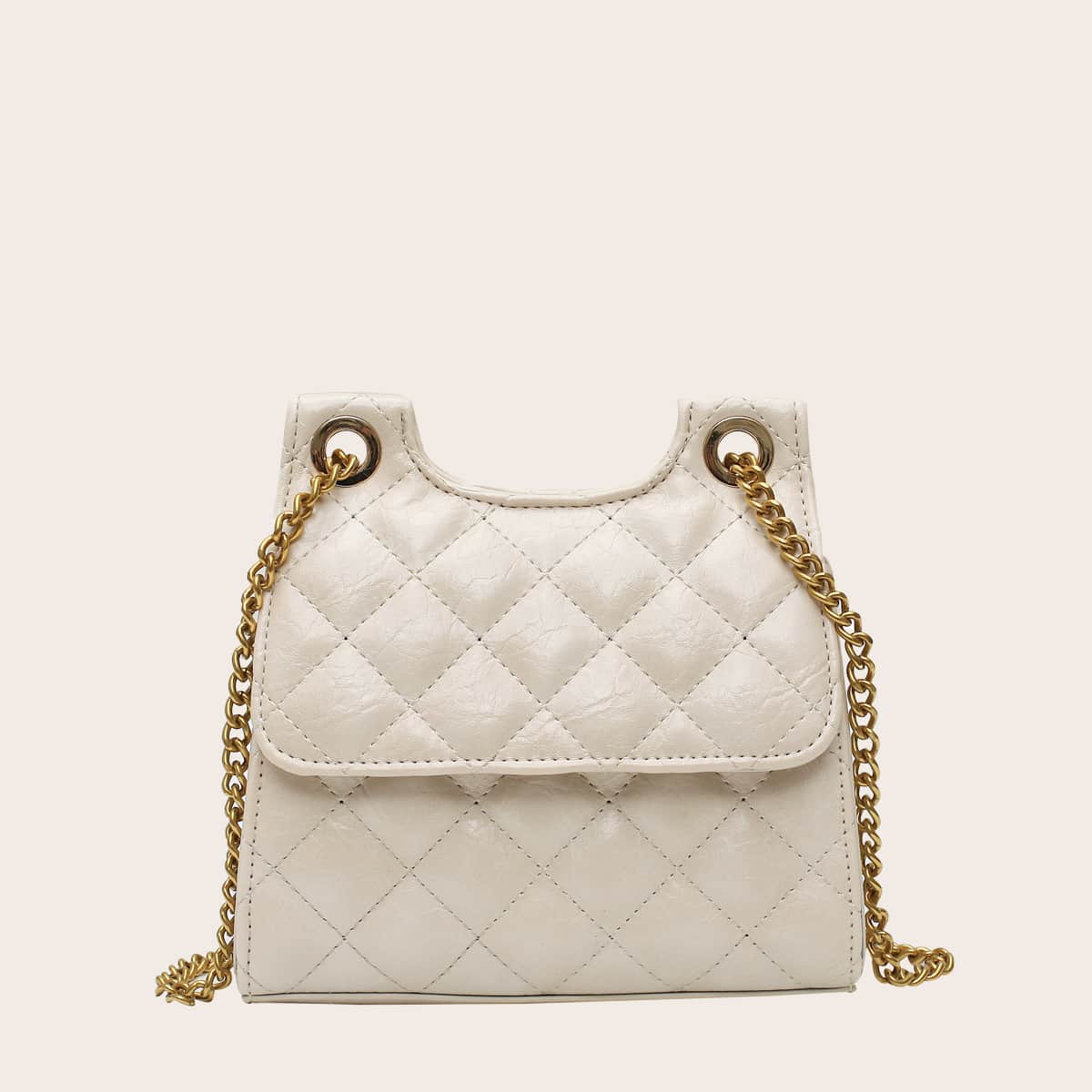 

Quilted Chain Crossbody Bag, White