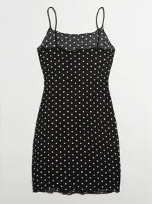 SHEIN LUNE Đầm Xù nhỏ Chấm bi Giải trí - màu đen - Xem 2