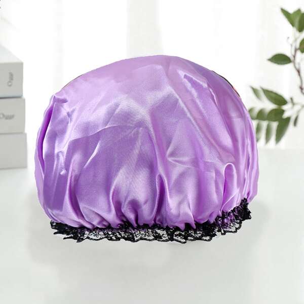 

Solid Lace Trim Shower Cap, Purple