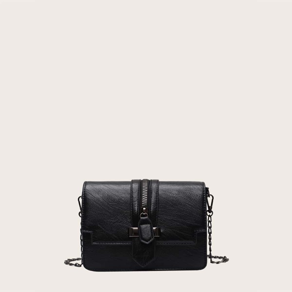 

Metal Decor Chain Crossbody Bag, Black