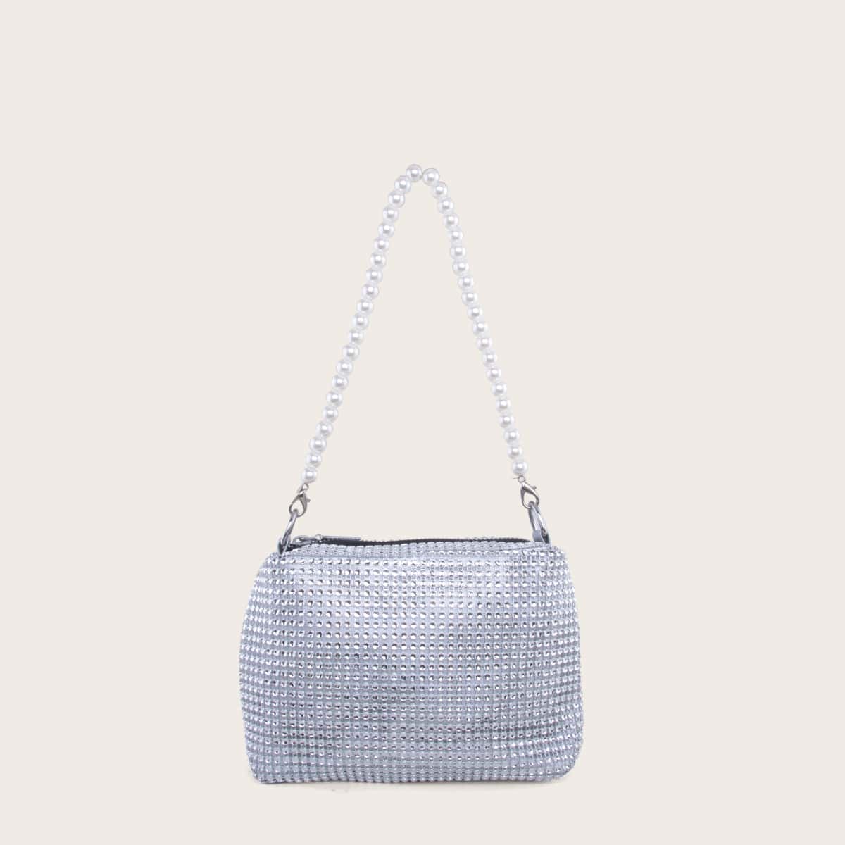 

Rhinestone Decor Clutch Bag, Silver