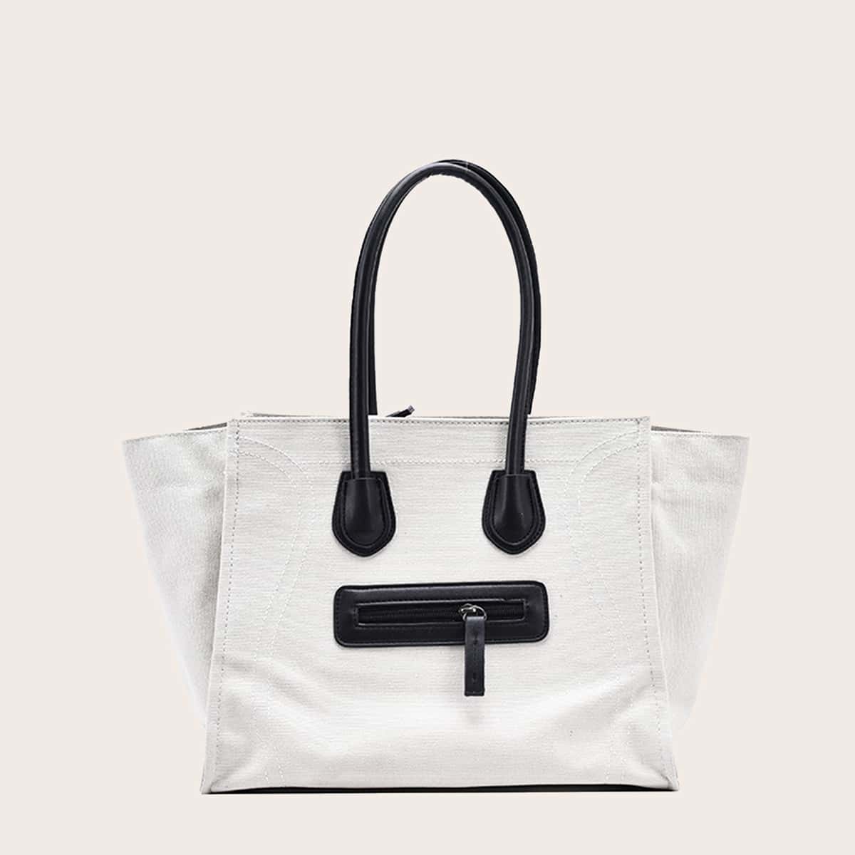 

Two Tone Winged Tote Bag, White