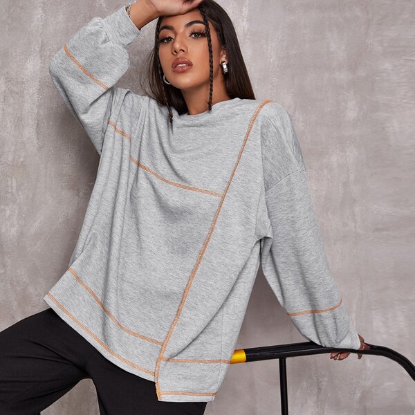

Contrast Stitch Drop Shoulder Sweatshirt, Grey