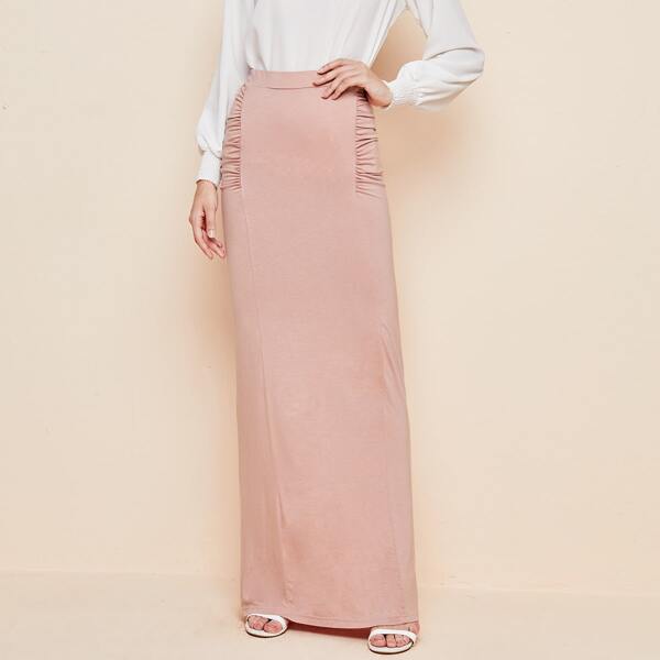 

Ruched Panel Maxi Skirt, Pastel dusty pink