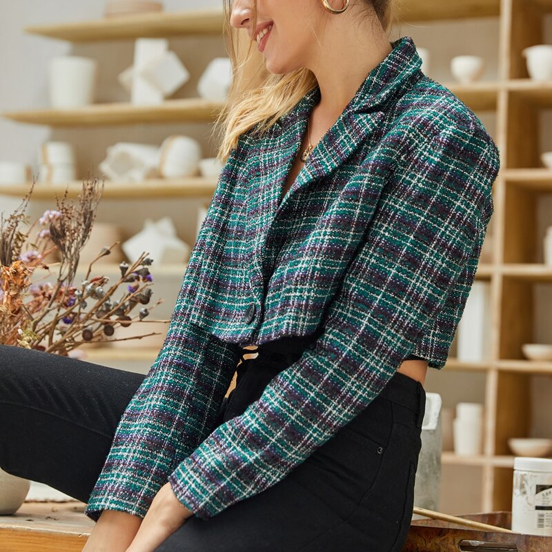 

Single Button Crop Tweed Blazer, Multicolor