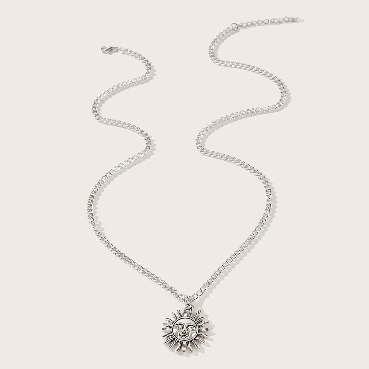 

Sun Pendant Necklace, Silver