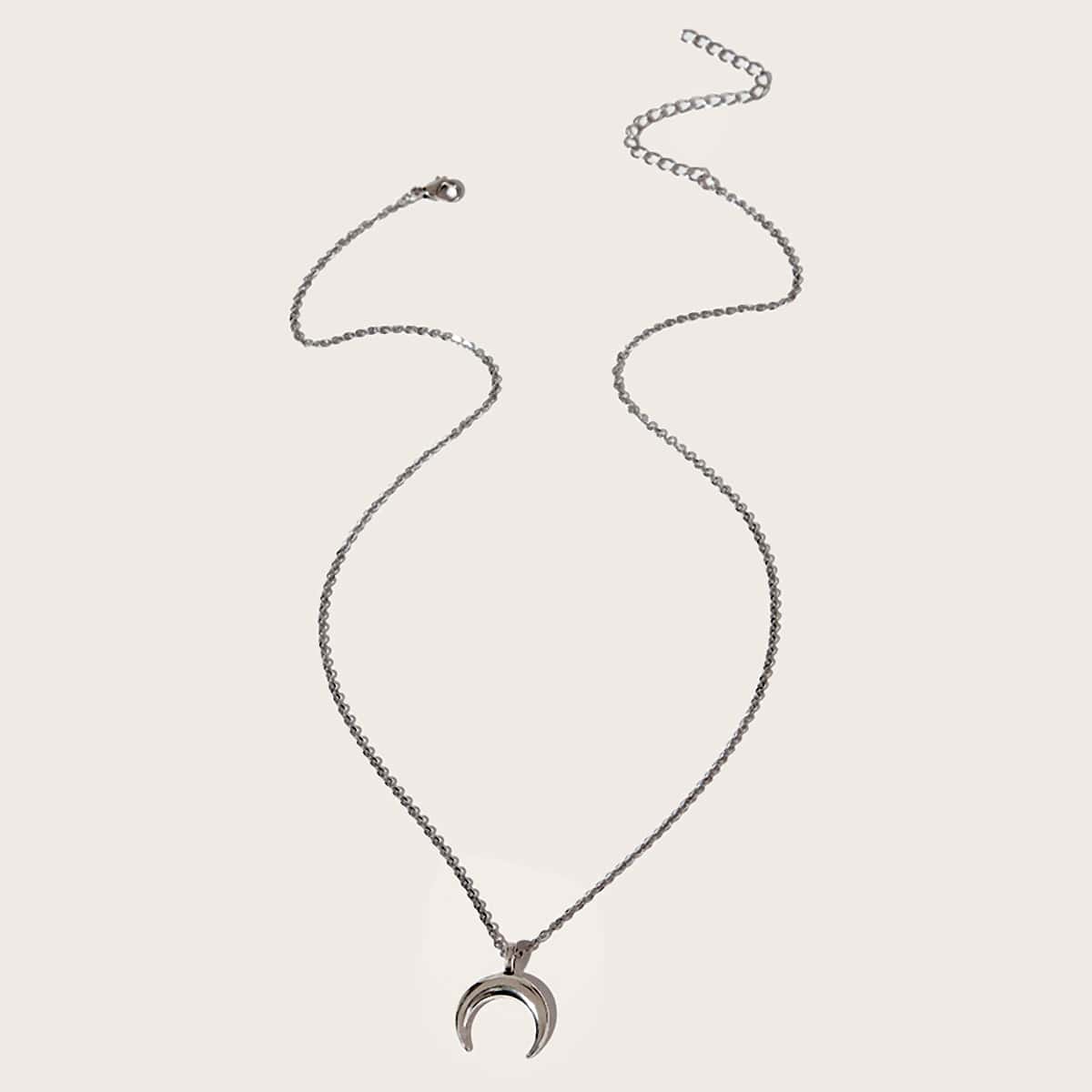

Moon Pendant Necklace, Silver