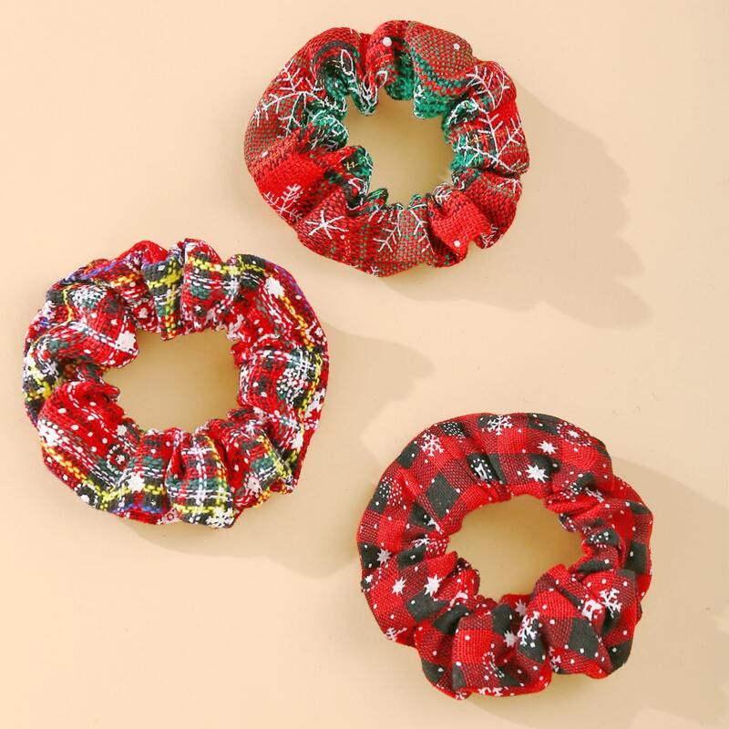 

3pcs Tartan Scrunchie, Multicolor