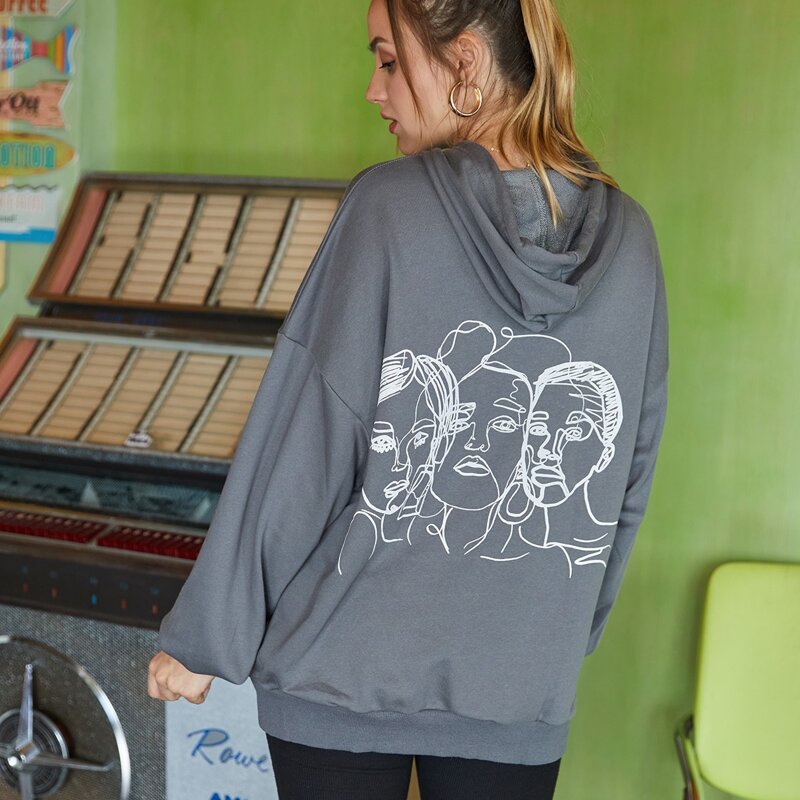 

Drop Shoulder Figure Graphic Hoodie, Dark grey