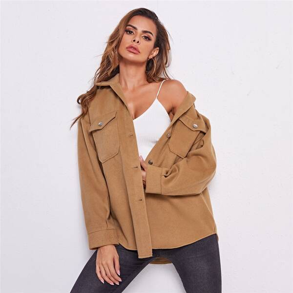 

Drop Shoulder Button Front Coat, Camel