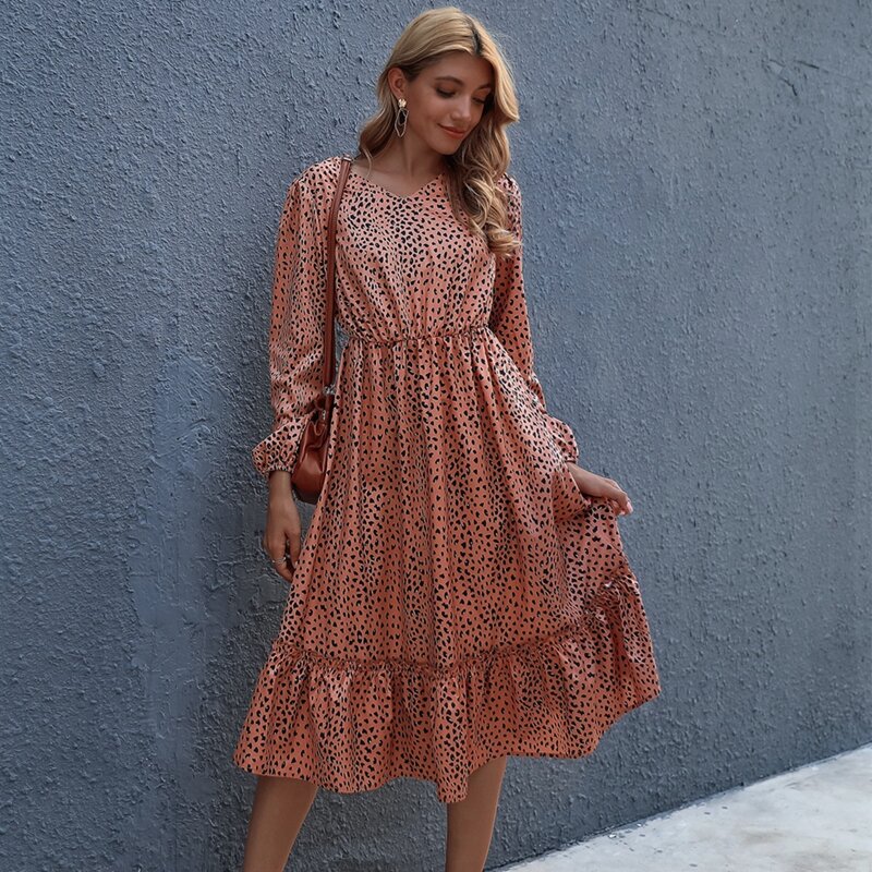 

Frill Ruffle Hem Allover Print Dress, Dusty pink