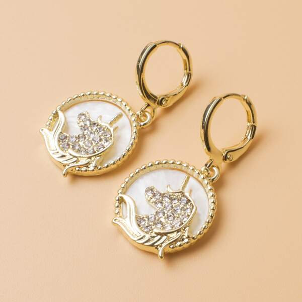 

Rhinestone Decor Round Charm Drop Earrings, Gold