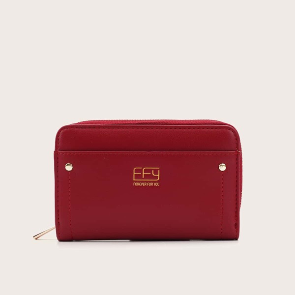 

Zip Around Metal Decor Purse, Red