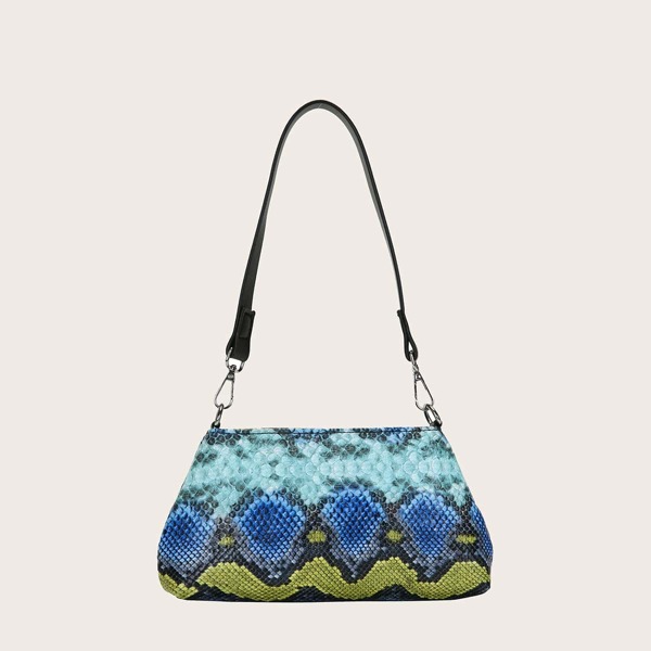 

Snakeskin Print Shoulder Bag, Blue