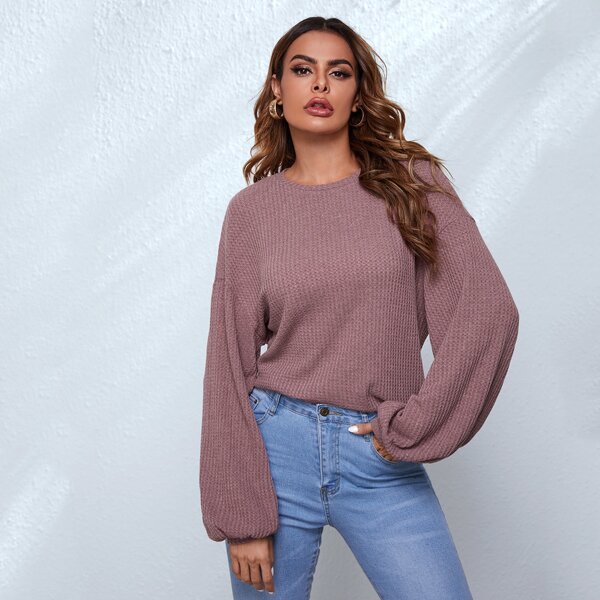 

Drop Shoulder Lantern Sleeve Top, Redwood