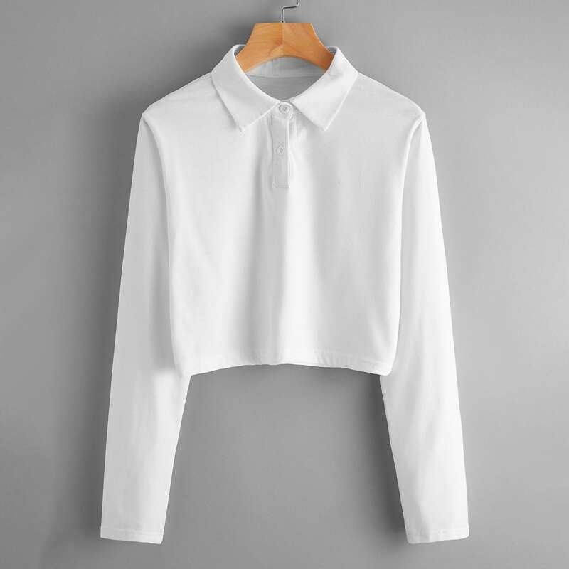

Solid Crop Polo Shirt, White