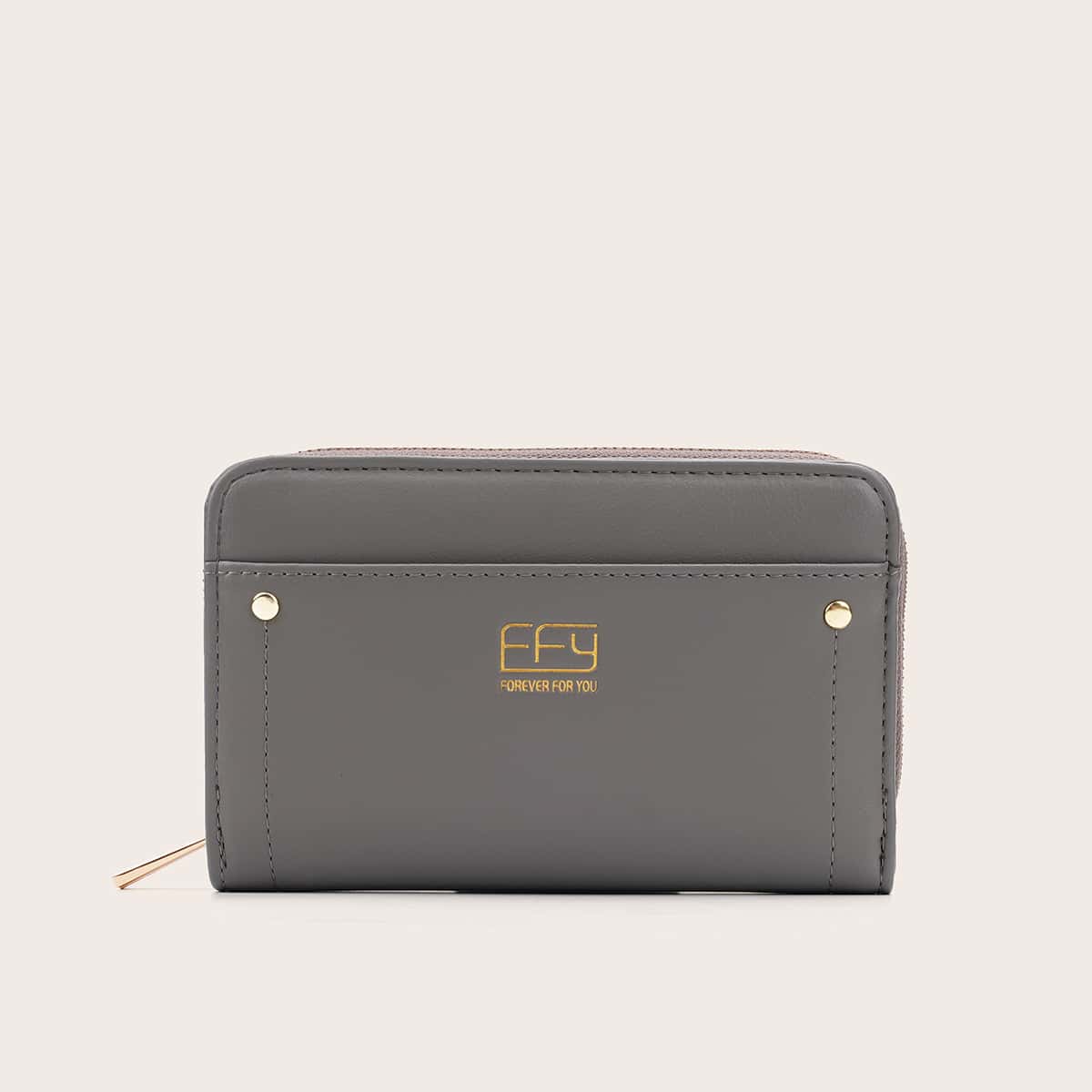 

Zip Around Metal Decor Purse, Grey