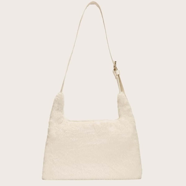 

Faux Fur Decor Crossbody Bag, White