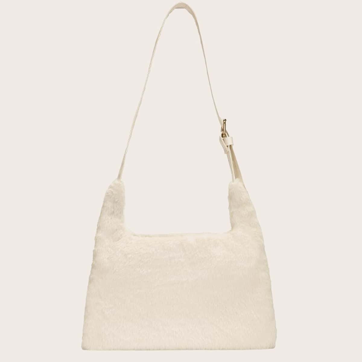 

Faux Fur Decor Crossbody Bag, White