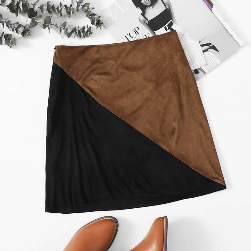 

Two Tone Suede Skirt, Multicolor
