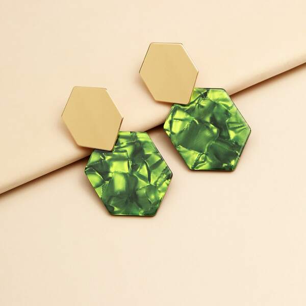 

Geometric Drop Earrings, Green