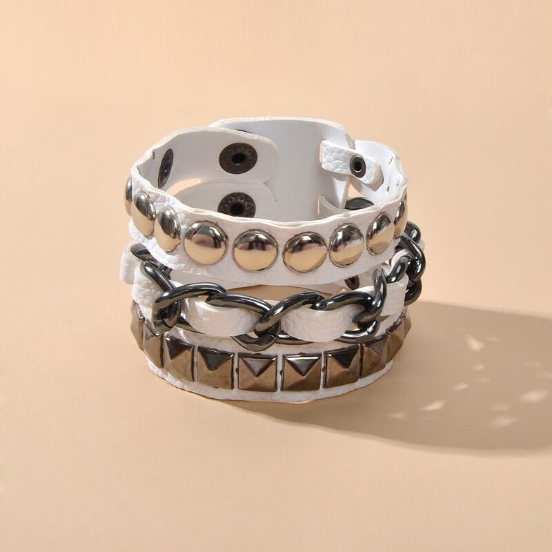 

Guys Geometric Metal Decor Layered Bracelet, White