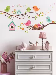 Cartoon Bird Print Wall Sticker - Multicolor - View 1